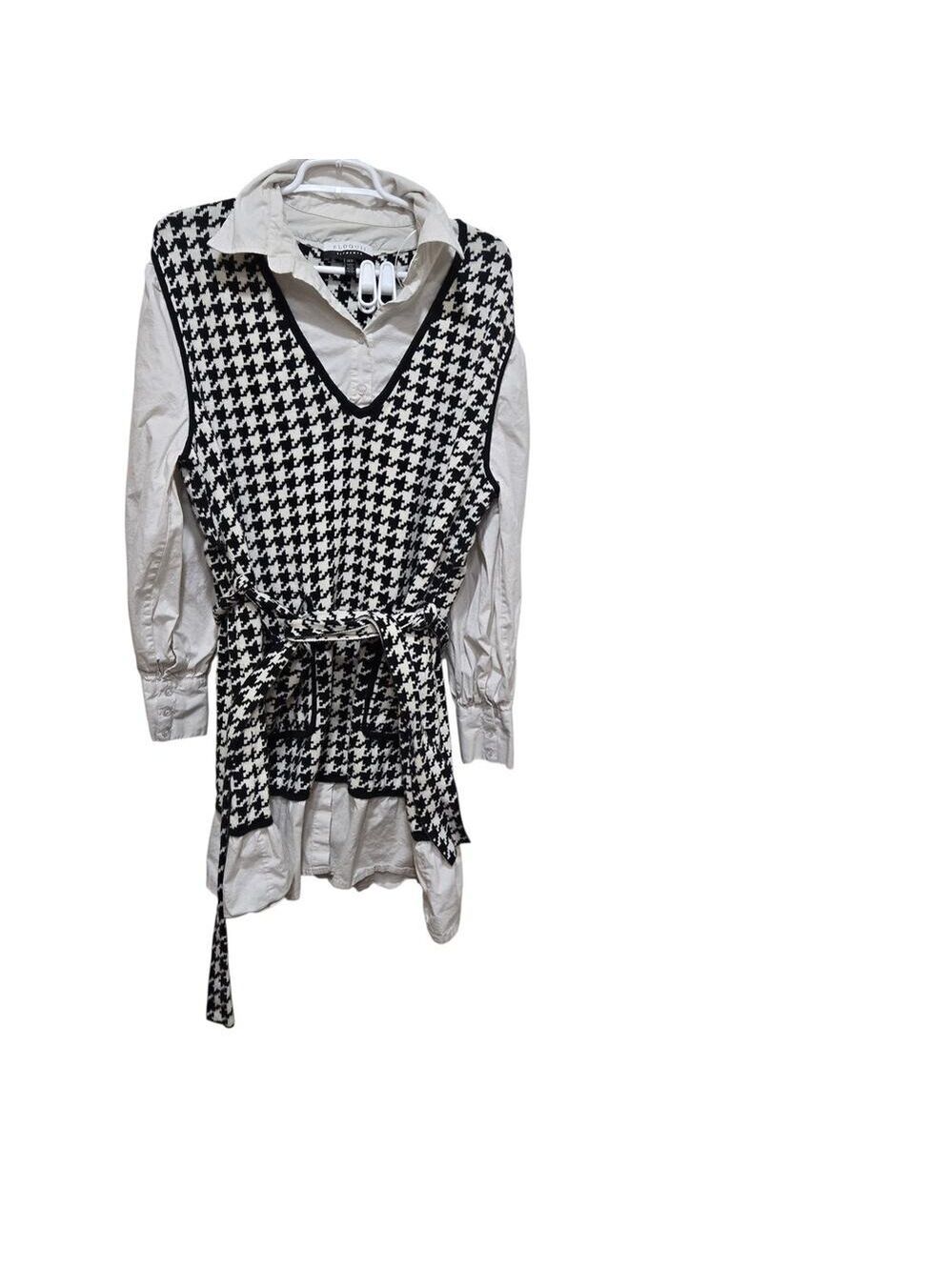 Eloquii Elements Houndstooth Sweater Vest Layered Shirt Dress 14/16